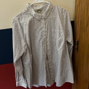Duluth Trading Co - Women’s Button Down Dress Shirt - White Polka Dot - Size XL
